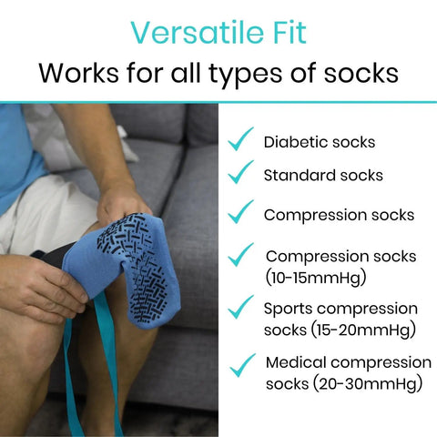 Sock Aid Easy On Easy Off Assist And Remover For Daily Living Helper With Patented Design No Bends Required No Sweat So Socks Go On And Off With Ease For Limited Mobility Recovery Seniors And Caregivers, works for compression socks
