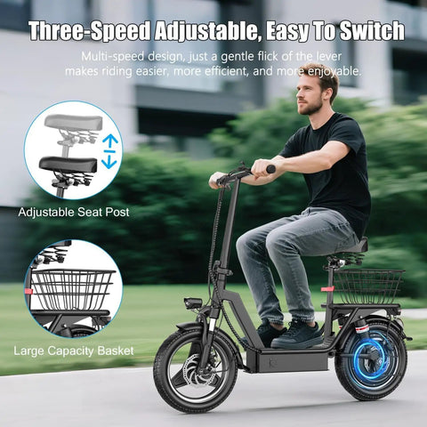 Electric Scooter With Seat For Adults 1000 To 1400 Watt Peak Motor Delivers Up To 25 MPH And A 30 To 45 Mile Range 14 Inch Foldable Escooter