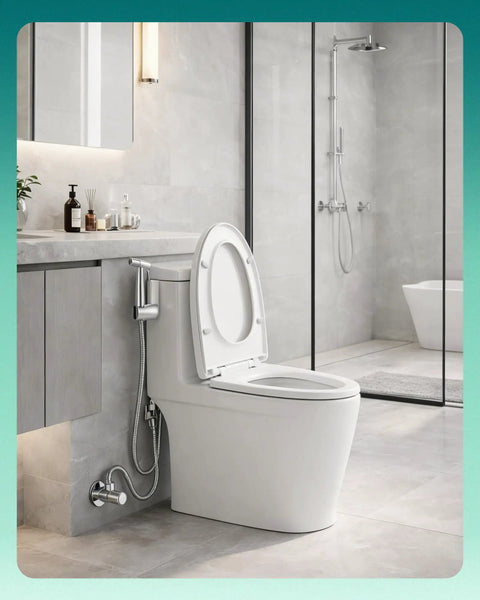 Handheld Bidet Sprayer For Toilet With Adjustable Water Pressure Jet Spray, Stainless Steel Bidet Hose attached to toilet