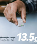 Solid Remote ID Module For Drones Featuring Built In GPS Tracker And Kickass Beeper For Fast Field Recovery No Sweat Setup held in hand, lightweight 13.5g.