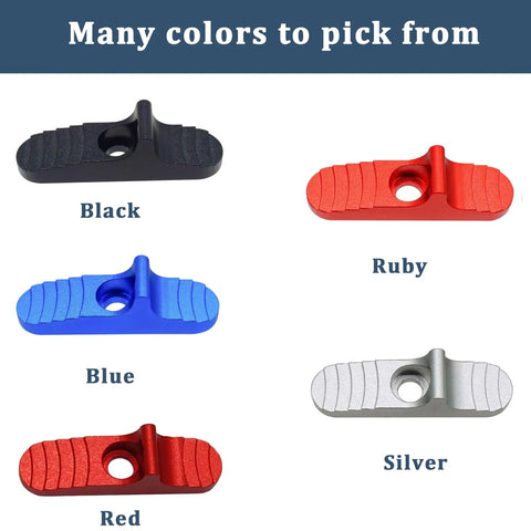 Enhanced Slide Safety System For Mossberg Shotguns 500 590 835 930 935 Shockwave, shown in black, ruby, blue, red, silver