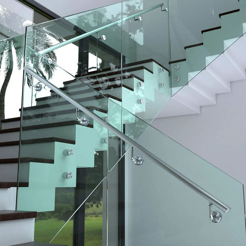 Staircase with Two Pack Heavy Duty Glass Handrail Brackets, Adjustable Wall Mount For Wood, Stainless Steel, Or Aluminum Handrails