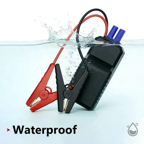 Straight Shot EC5 Replacement Cable For Portable Jump Starters 10 AWG with beefy clamps submerged in water.