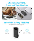Hella Reliable Portable Charger And 20000 Mah Power Bank With Built In Usb C Cable in use, charging devices on an airplane.