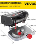 Side view of 110V Mini Miter Cut Off Chop Saw With Dual Two and Five Sixteenths Inch Blades, 0 to 45 Degree Benchtop for crafts