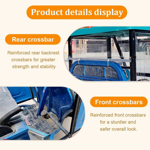 Ride-Ready Electric Cargo Tricycle Canopy With Heavy-Duty Three-Wheel Cover, Manual Wipers And Side Doors, All-Season Tarpaulin For Trikes And Electric Cargo Bikes, Weatherproof Gray 100cm rear and front crossbars