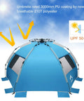 X-Large 4 Person Beach Tent Sun Shelter Portable Instant Pop-Up Shade for the Beach with UPF 50+ protection and 210T polyester