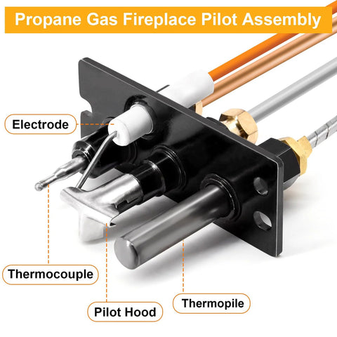 Criditpid 4021-737 propane fireplace pilot assembly with thermocouple and thermopile on a black mounting bracket