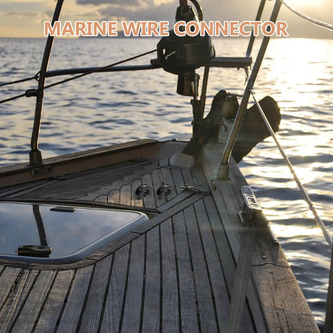 Marine wire connector on a sailing boat deck at sunset