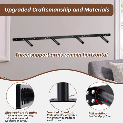 Beefy Heavy Duty Floating Shelf Brackets 43x8x1 Inch Hidden Black Metal Fireplace Mantel Brackets With Invisible Mounting Hardware For Heavy Books And Wooden Shelves Including Easy Installation Kit, wall-mounted