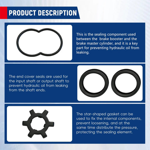 Illustration of seals from DIY Hydraulic Booster Seal Repair Kit 2771004 for GM Brake System, showing installation details.