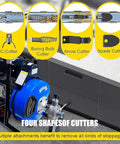 Heavy Hitter Electric Drain Cleaner Machine With 100 Foot Snake Cable showing four cutter attachments for effective clog removal.