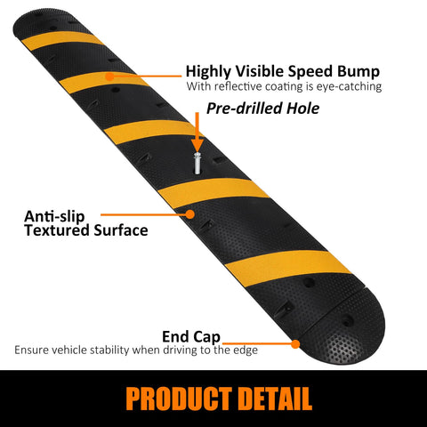 Heavy Duty 84 Inch Rubber Speed Bump Kit With 2 Channel Modular Design 25000 Lb Load Capacity End Caps Cable Protector Ramp
