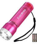 Pink Mini LED Flashlight With 3 Modes High Low Strobe Includes 3 AAA Batteries Water Resistant Pocket Size Flashlight shown with strap