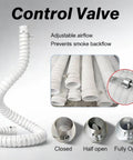 Heavy Duty Flexible Fume Extraction Arm With Precision Dust Removal Hood And Complete Hose Pipe Fitting Kit For Smooth Smoke And Dust Collection In Any Workshop 2 Inch 10 Foot White, control valve for adjustable airflow.