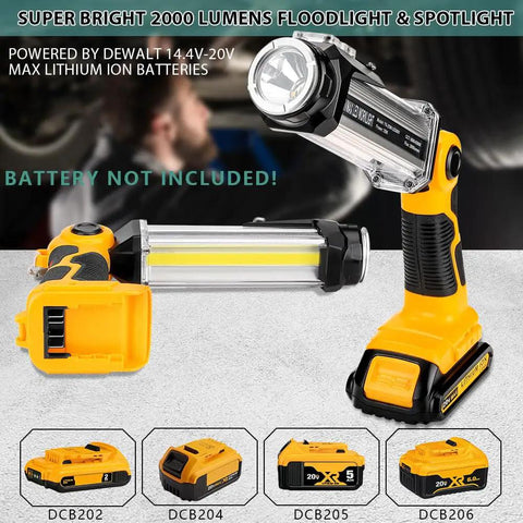 Rechargeable 2000 Lumen Work Light with 3 Modes and USB A Charging Port, battery not included, shown on table.
