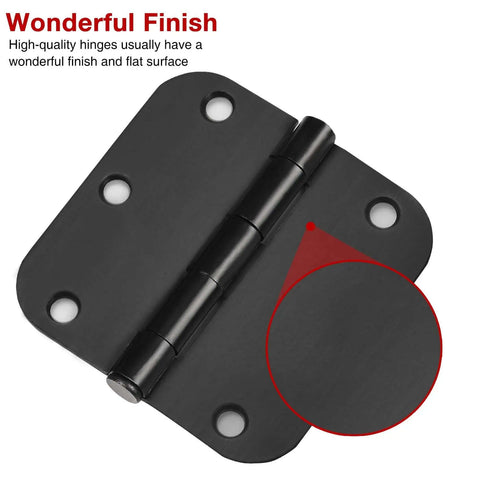 Matte Black Interior Door Hinges Set 3.5 Inch By 3.5 Inch With Five Eighth Radius Corners No Nonsense Heavy Duty Flat Iron