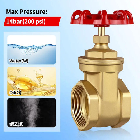 1 Inch NPT Brass Gate Valve, 200 WOG Manual Rotary Sluice Valve With Wheel Handle for water, oil, gas max pressure 200 psi