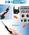 2 In 1 Soldering Station With SMD Hot Air Rework, LED Dual Digital Display showing soldering iron and heat gun