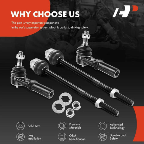 Front Inner And Outer Tie Rod End Kit To Fix Uneven Tire Wear For Chevy Silverado 1500 HD 2001-2010, 2500-3500 2001-2010 Series, Classic And HD Models, Durable Steel Construction, showing tie rod ends and hardware
