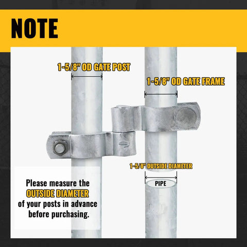 1-5/8 Inch Chain Link Gate Hinge Kit With Male And Female Hinges, Galvanized Steel, fits 1-5/8 Inch Posts and Frames, close-up view