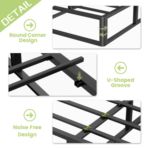 Detail of Heavy Duty King Box Spring With Thick Fabric Cover And Reinforced Steel Frame showing round corner design and noise-free features.