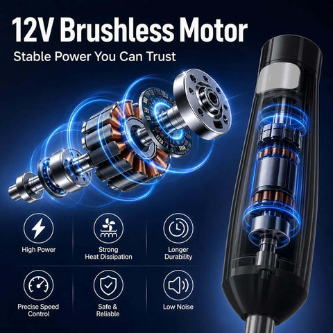 12V Brushless Motor of the Game Changing Cordless Stick Blender showcases durable design and efficiency for kitchen tasks.