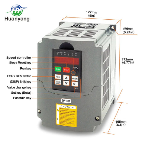 Front view of a compact VFD Inverter For 3 Phase Motors From Single-Phase To Three-Phase 220V, 0-400Hz speed control, showing key features
