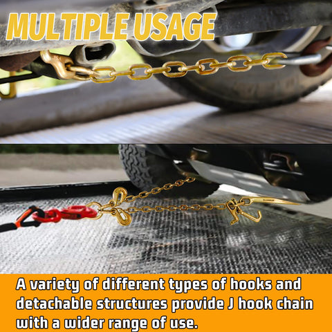 G80 V Bridle Chain Five Sixteenths Inch By Three Feet Heavy Duty Transport Chain With J Hooks for towing uses