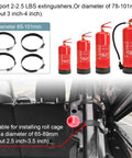 Aluminum Quick Release Roll Bar Fire Extinguisher Mount Holder for Ford Bronco Jeep Wrangler Gladiator UTV with anti-slip rubber clamps.