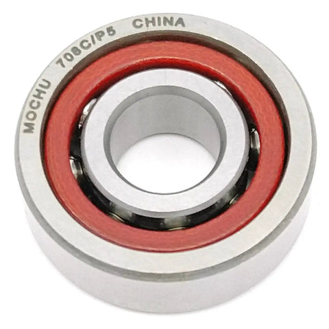 Heavy Duty Single Row Angular Contact Ball Bearing 8X22X7mm ABEC-5 Open Design with red and silver finish, for high speed applications.
