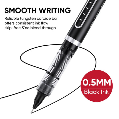 Rollerball Pens 0.5 Mm Fine Tip Black Ink 12 Pack, smooth glide and skip free writing with stainless steel needle tip and tungsten carbide ball.
