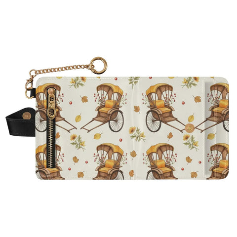 Totally Clutch Vintage Rickshaw Bifold Wallet For Women Featuring Autumn Leaves Motif with zip and chain strap.