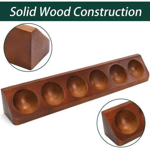 Solid Wood Golf Ball Display Case With Walnut Finish, Wall Mount Or Desktop Holder for Six Balls, elegant and compact.