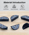 Blue Moroccan Pattern Boho Cabinet Handles Two Pack 3 Inch Hole Center Semicircle Drawer Pulls Solid Zinc Alloy Hardware For Kitchen Bath And Dresser Black Finish displayed on wooden surface