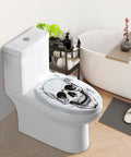 Elongated Resin Toilet Seat for Bathroom featuring a skull design, measuring 18.5 inches, on a modern toilet in a stylish bathroom.