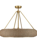 Stunning Handwoven White Seagrass Fandelier Ceiling Fan With No Sweat Remote And Four Warm Brass Shades For A Super Chill Coastal Living Room Refresh - close-up of woven seagrass lampshade with brass fixtures.