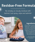 Two children wiping a countertop, showcasing Granite Cleaner And Polish Two 16 Ounce Bottles Pro Grade Formula Streak Free Shine
