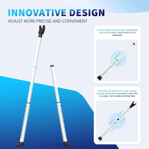 2 In 1 Door Security Bar And Sliding Door Lock Bar Heavy Duty Adjustable Jammer For Apartment Home White shown with adjustment features.