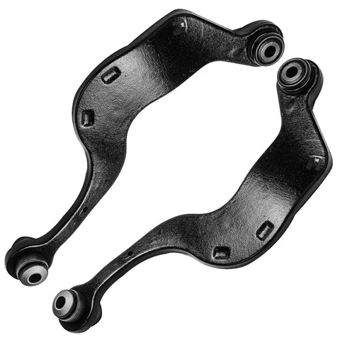 6 Piece Rear Control Arms Kit For Chevrolet Traverse GMC Acadia Limited Buick Enclave Saturn Outlook Upper Rearward And Forward Lateral Suspension Replacement showing two black upper control arms.