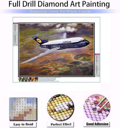 Airplane Theme Diamond Painting Kit for Adults 5D Crystal Diamonds Art With Tools And Accessories Dope DIY Craft for Home Decor Gift 20x30cm Canvas Includes Bonus Diamonds to Ensure You Finish the Whole Picture.