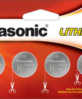CR2016 3V Lithium Coin Cell Batteries Four Pack Featuring Child Resistant Standards Based Packaging with child safety warning.