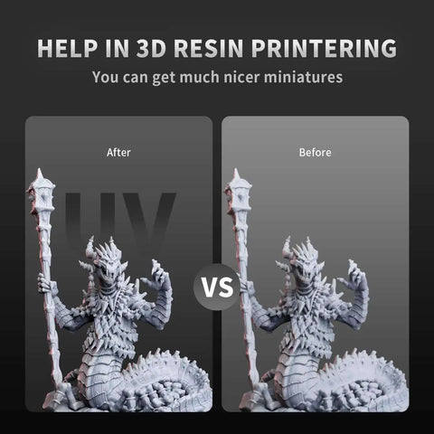 Comparison of 3D resin prints before and after Ultra Fast UV Resin Curing Lamp For SLA DLP LCD 3D Printing 405nm 60W LED UV Light
