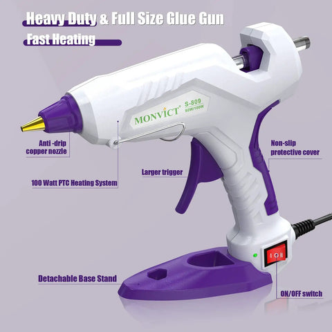 Full Size Dual Temp Hot Glue Gun With 60 And 100 Watt Power On Off Switch Beefy Heavy Duty Industrial Melt Gun Includes Stand