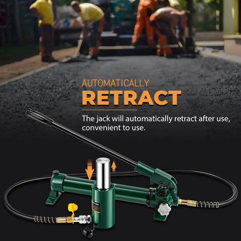 10 Ton Single Acting Hydraulic Ram Jack for Heavy Duty Lifting with 4 Inch Stroke showing auto retract feature