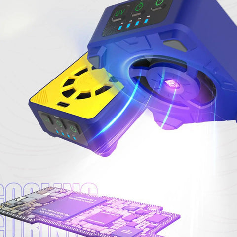 Compact High Efficiency Light Curing And Cooling Fan For Quick Adhesive Drying In Phone Screen Replacement showing UV light and controls