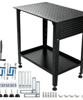 Heavy Duty Steel Welding Shop Beast Built Damn Tough To Crush Two Thousand Pounds 36 X 24 Inch Black Worktable with tools and fixtures