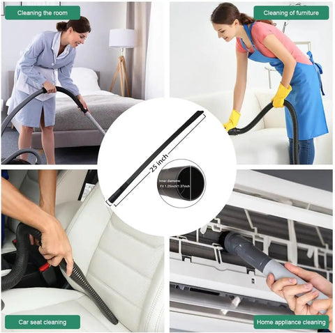 Universal Vacuum Attachments Kit With One Seven Eighths Inch Adapter, One And One Quarter Inch Adapter, And One Inch Adapter Fits Most Vacuums, Includes Crevice Tools, Brush Attachments, Nozzles, Hose Adapters For Home Car And Workshop shown in different cleaning scenarios.