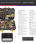 Open 168-piece household repair tool kit with organized compartments, displaying pliers, screwdrivers, sockets, and more.