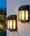 Outdoor Solar Porch Lights 2 Pack Featuring Motion Sensor And 3 Lighting Modes Zero Wiring Hassle Built Tough Weatherproof Wall Lanterns Sconces For Front Door Garage Fence Patio 7 5 Inch mounted on wall.